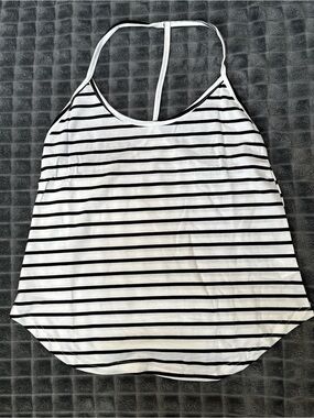 ❤️ Small Striped White Black Racerback Tank Top Shirt Preppy Blouse (B3)